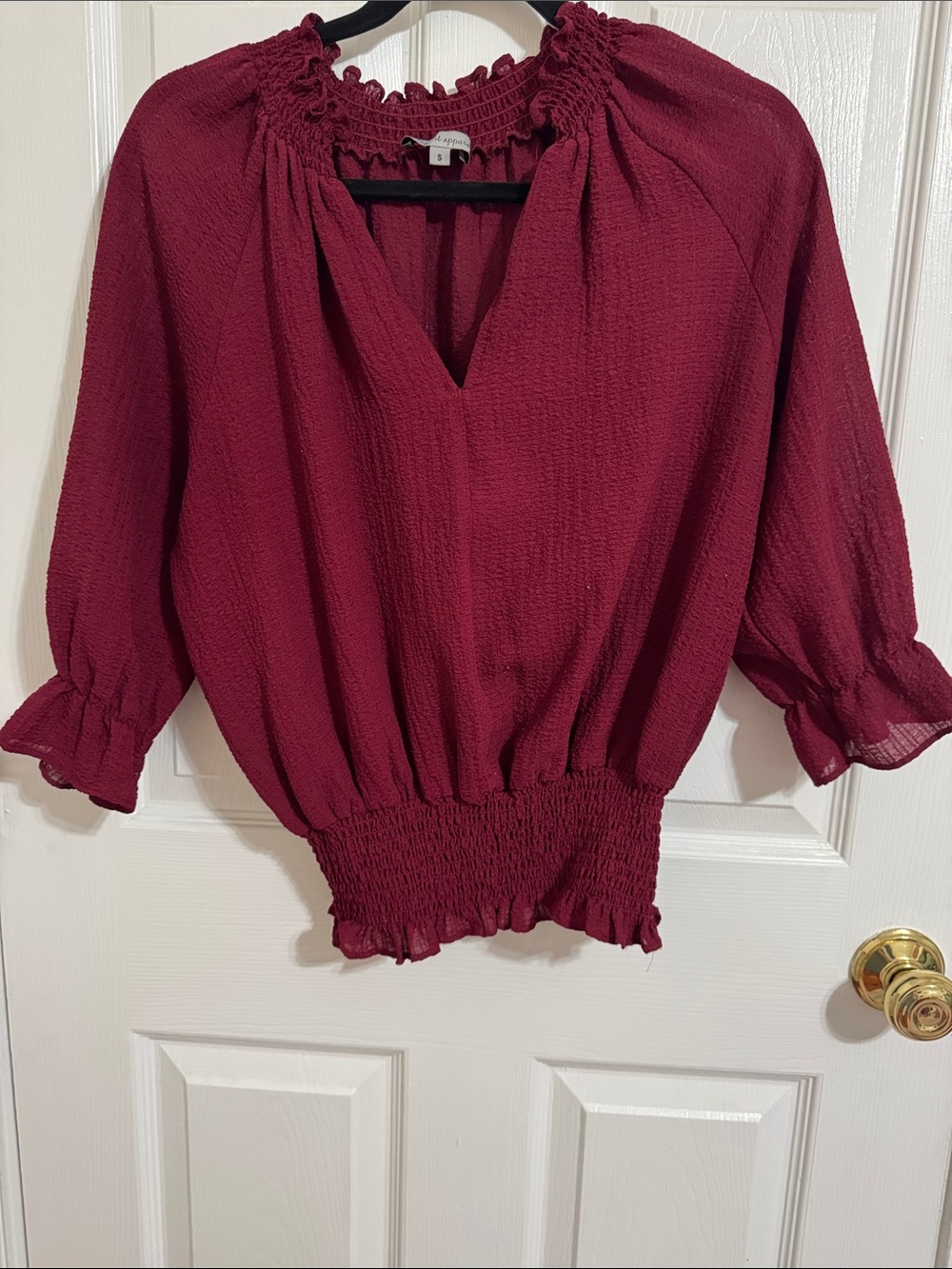 Wishlist Burgundy Smocked Waist Peasant Blouse